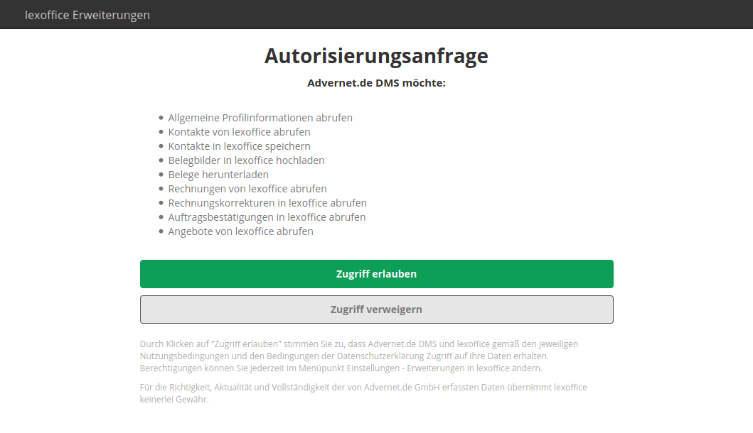 lexoffice Autorisierung